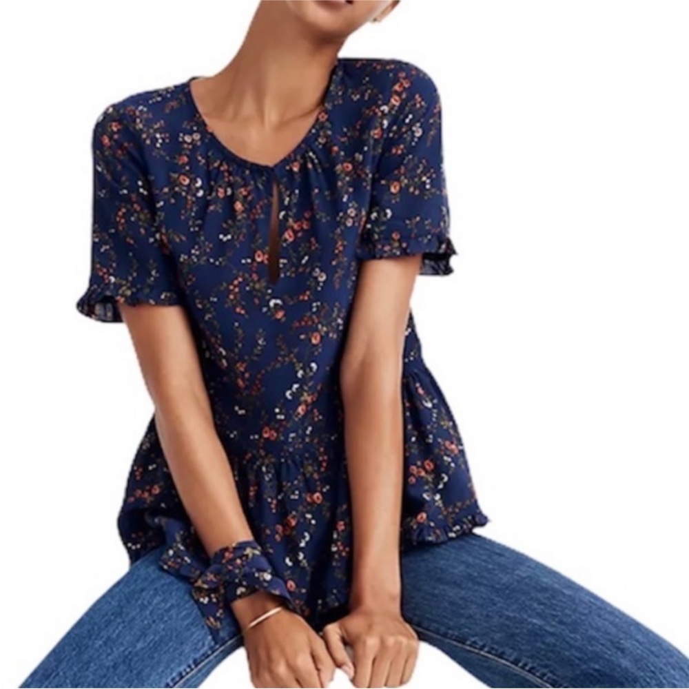 MADEWELL - 100% Silk stanza ruffled flowered blouse